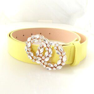 Yellow faux leather clear rhinestone infinity buckle belt size large to XL